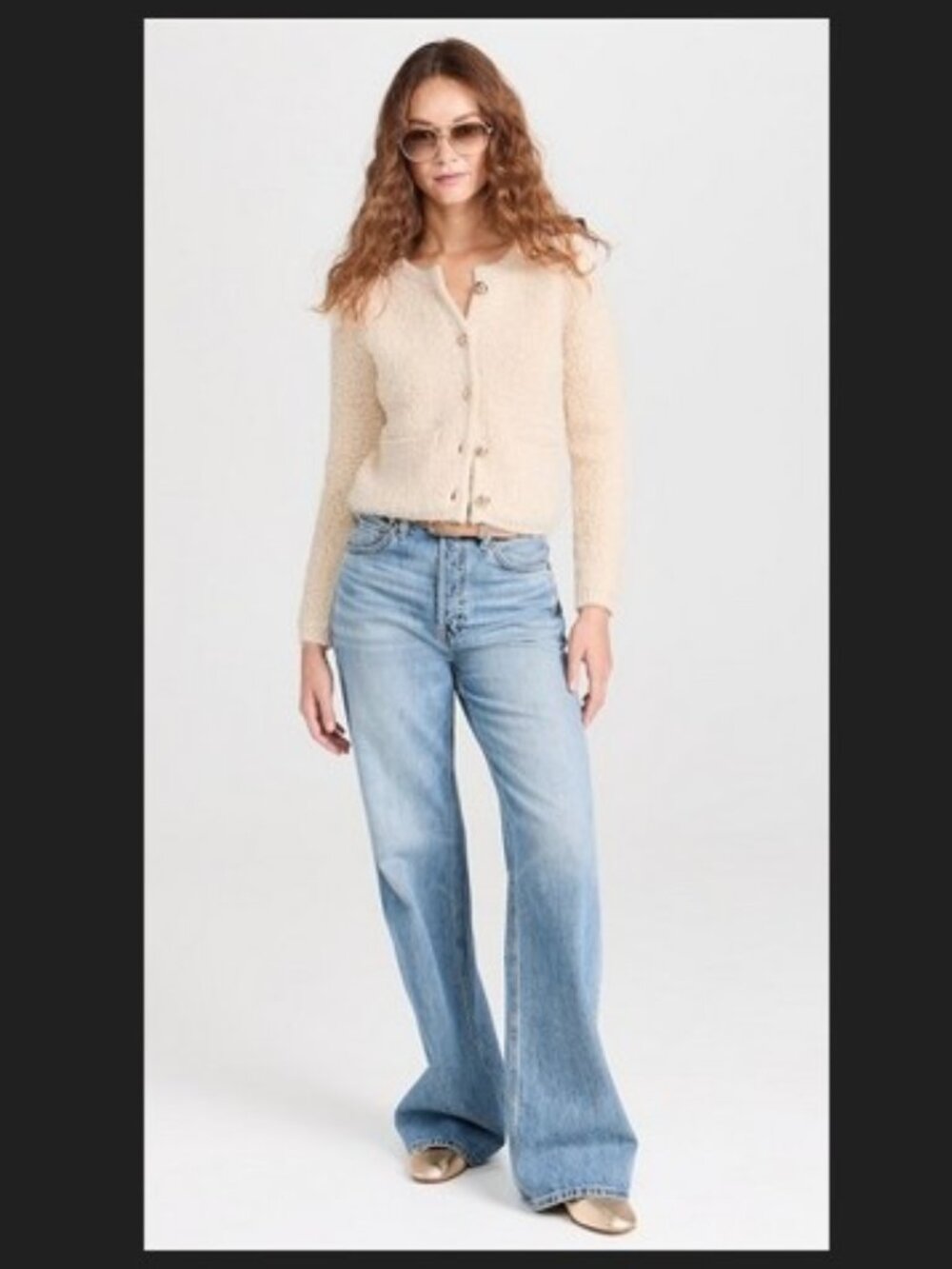 ASTR The Label Myrtle Cardigan Sweater Cream Sherpa Knit Gold Button